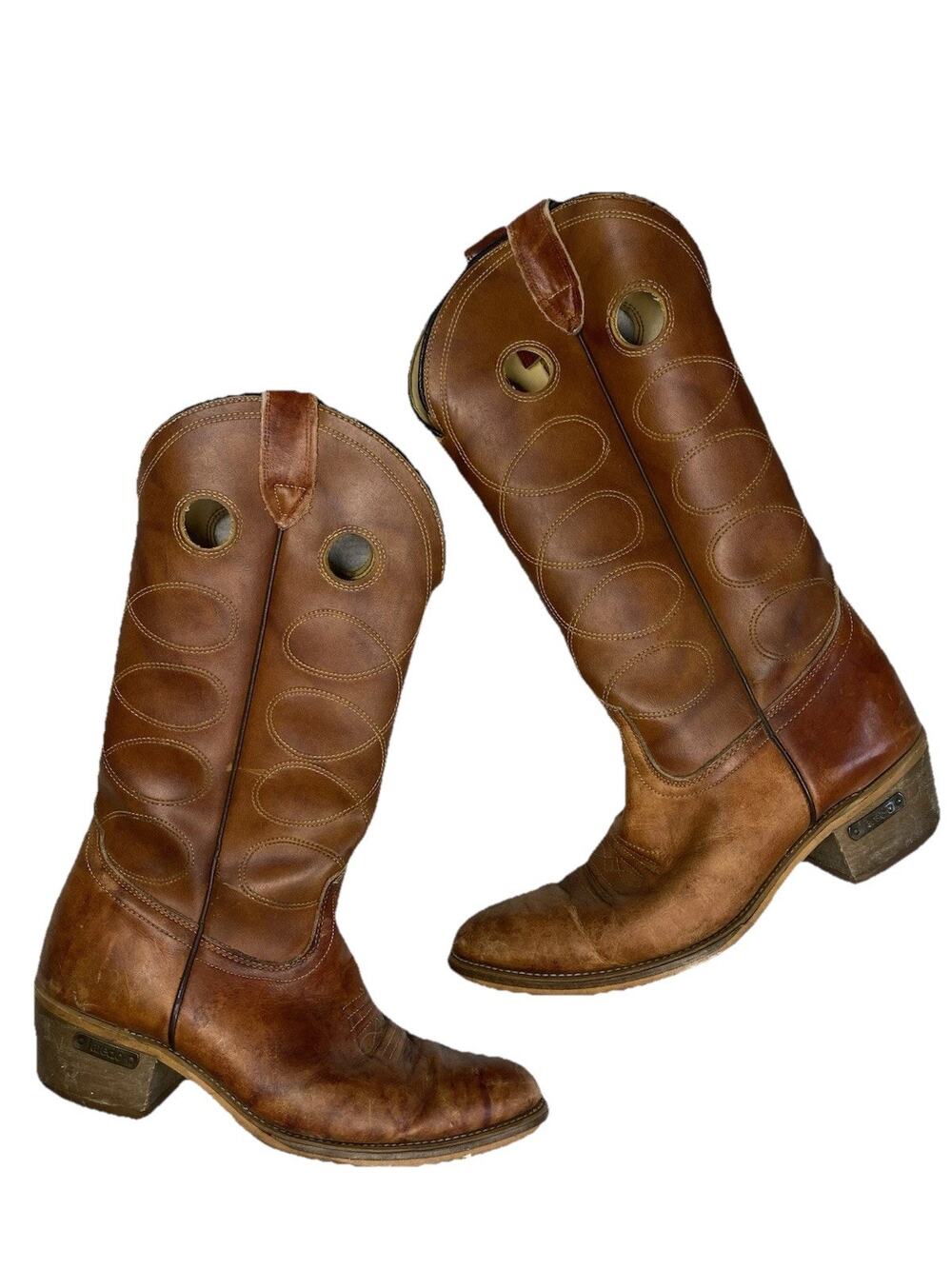Laredo Cowboy Boots Mens 10 D Vintage 70s Western Embroidered Circle Cutouts